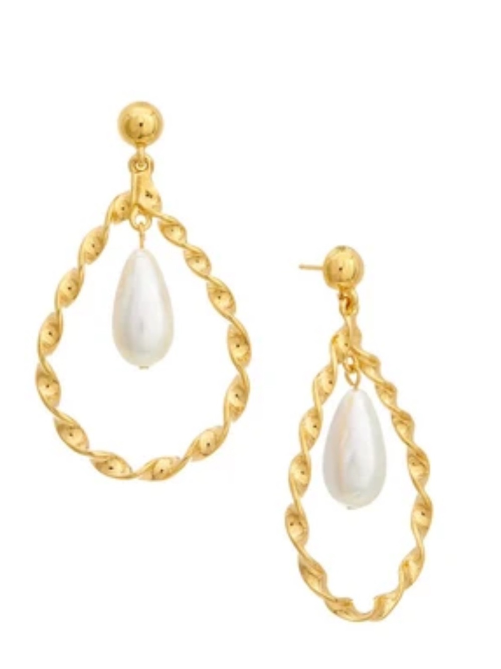 Oscar de la Renta Vintage Gold and White Teardrop Pearl Hoop Earrings